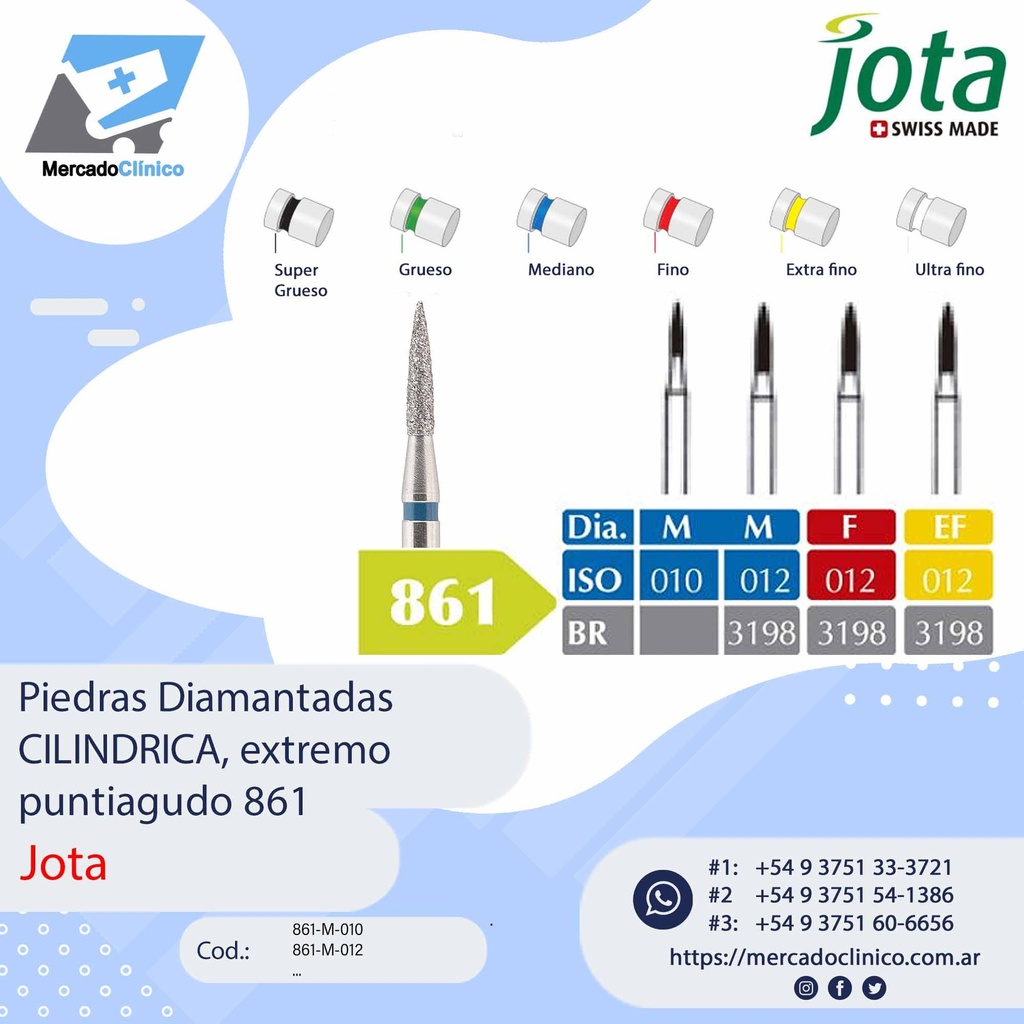 Piedras diamantadas- Cilíndrica de extremo puntiaguda / LLAMA -  861 - x unidad - Jota