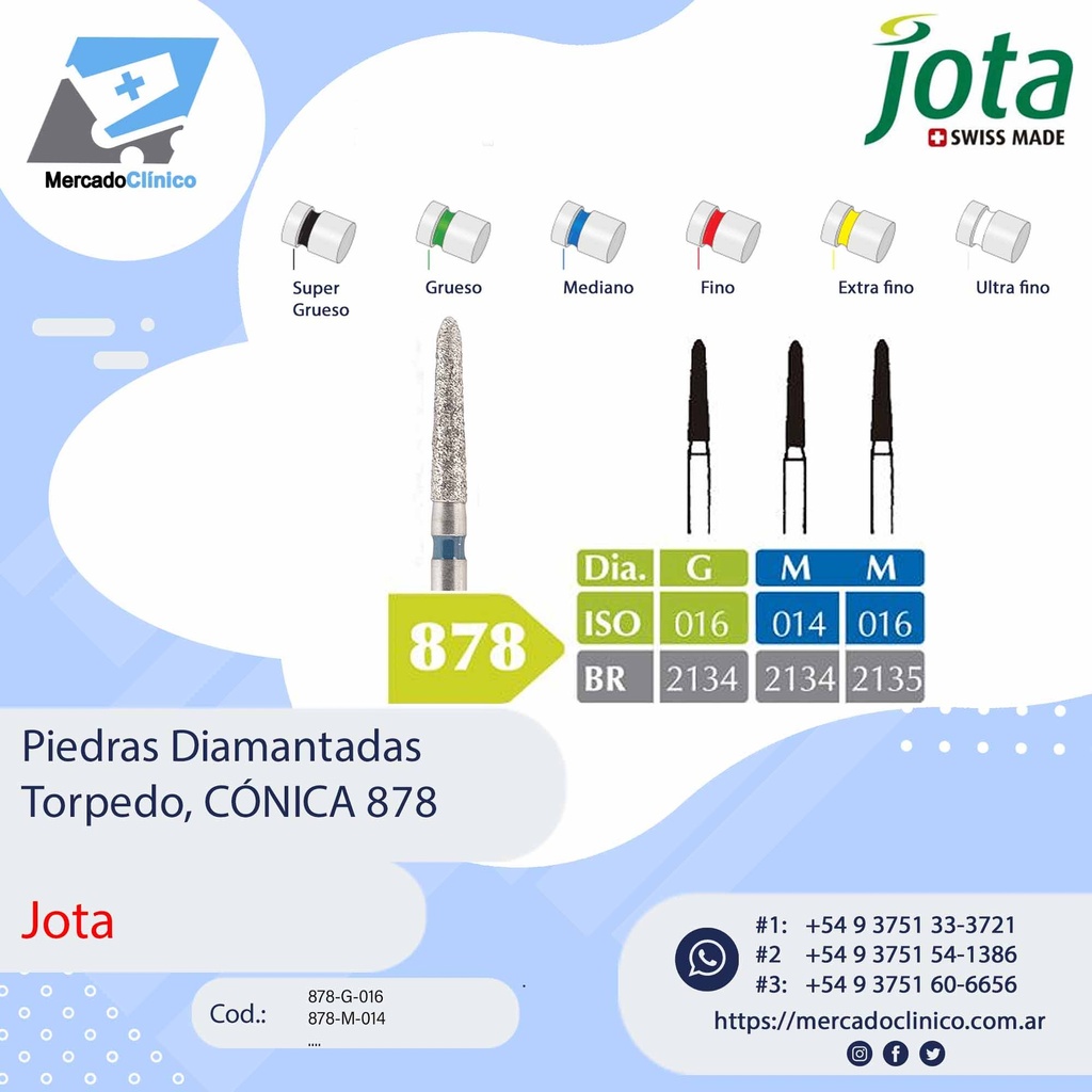 Piedras diamantadas- Torpedo cilíndrica -  878 - x unidad - Jota
