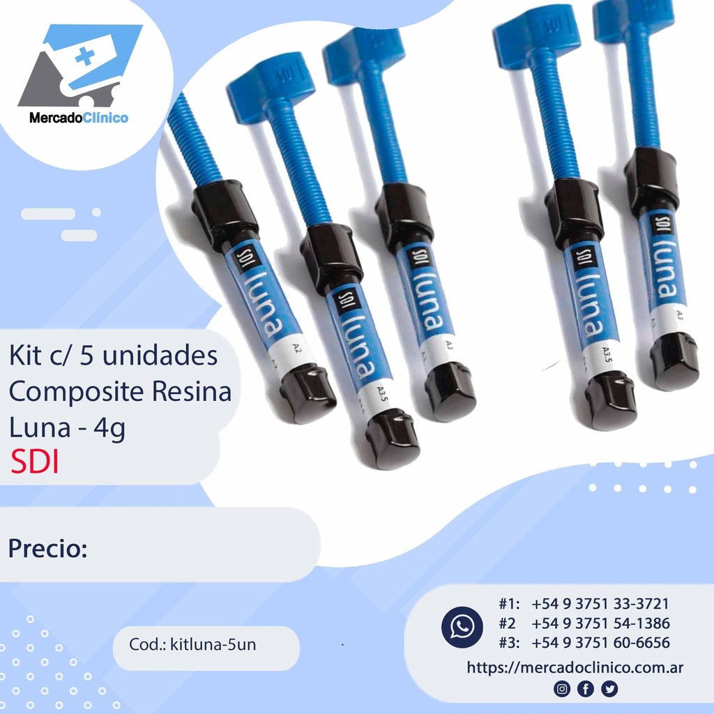 Kit x 5 unidades - Composite Luna - resina nano hibrida - SDI
