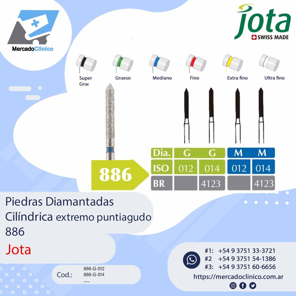 Piedras diamantadas- Cilíndrica extremo puntiaguda -  886 - x unidad - Jota