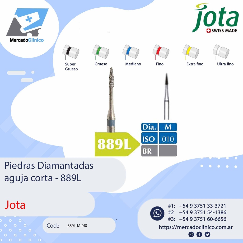 Piedras diamantadas- Aguja Corta -  889L - x unidad - Jota