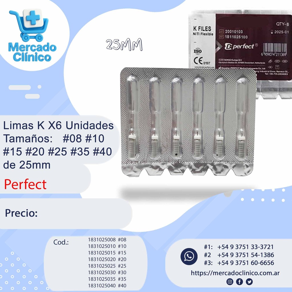 Limas K X6 Unidades - Dif tamaños - 25mm - Perfect