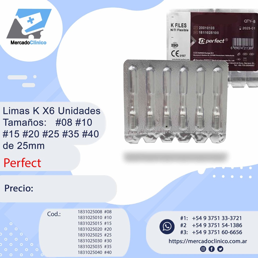 Limas K X6 Unidades - Dif tamaños - 25mm - Perfect