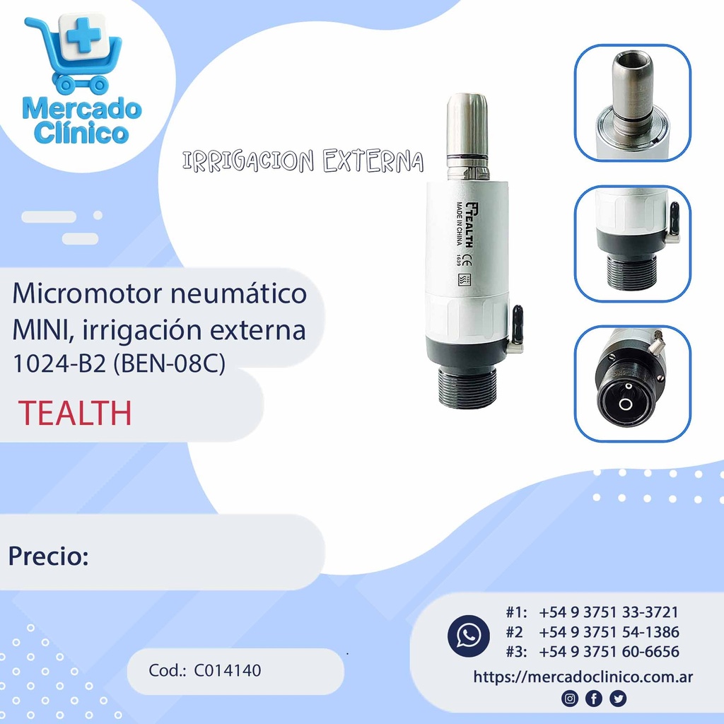 Micromotor neumático MINI, irrigación externa 1024-B2 (BEN-08C) - TEALTH