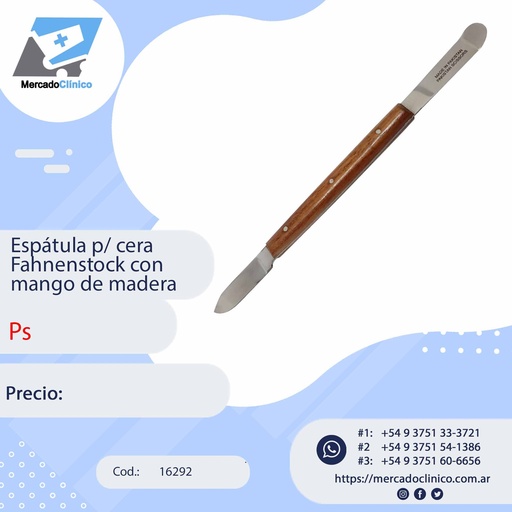 [16292] Espátula p/ cera  Fahnenstock con mango de madera - cuchillo - tallador - Ps