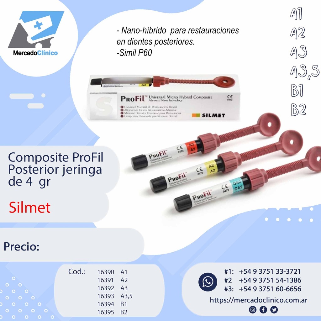 Composite ProFil Posterior jeringa de 4 gr - SILMET | Mercado Clinico AR