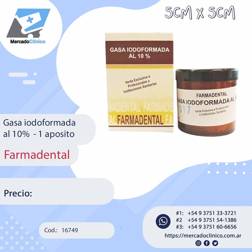 [Fd0021] Gasa iodoformada al 10%  - 1 apósito - FARMADENTAL