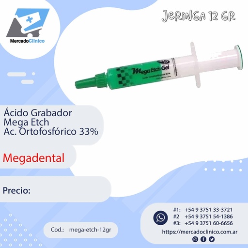 [mega-etch-12gr] Ácido Grabador Mega Etch Ac. Ortofosfórico 33% - Megadental