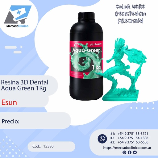 [phrozen-aqua-V1] Resina 3D Dental - Aqua Green 1Kg - Phrozen
