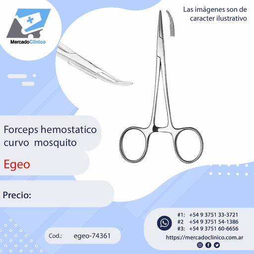 [egeo-74361] Forceps / pinza hemostática curvo mosquito - Egeo