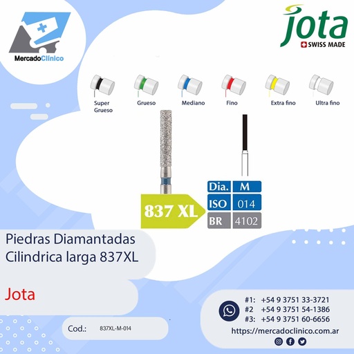 [837XL-M-014] Piedras diamantadas- cilíndrica extralarga 837XL - x unidad - Jota