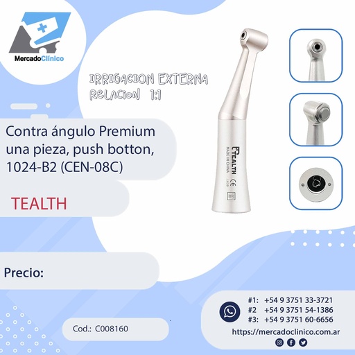 [C008160] Contra ángulo Premium una pieza, push botton, 1024-B2 (CEN-08C) - TEALTH