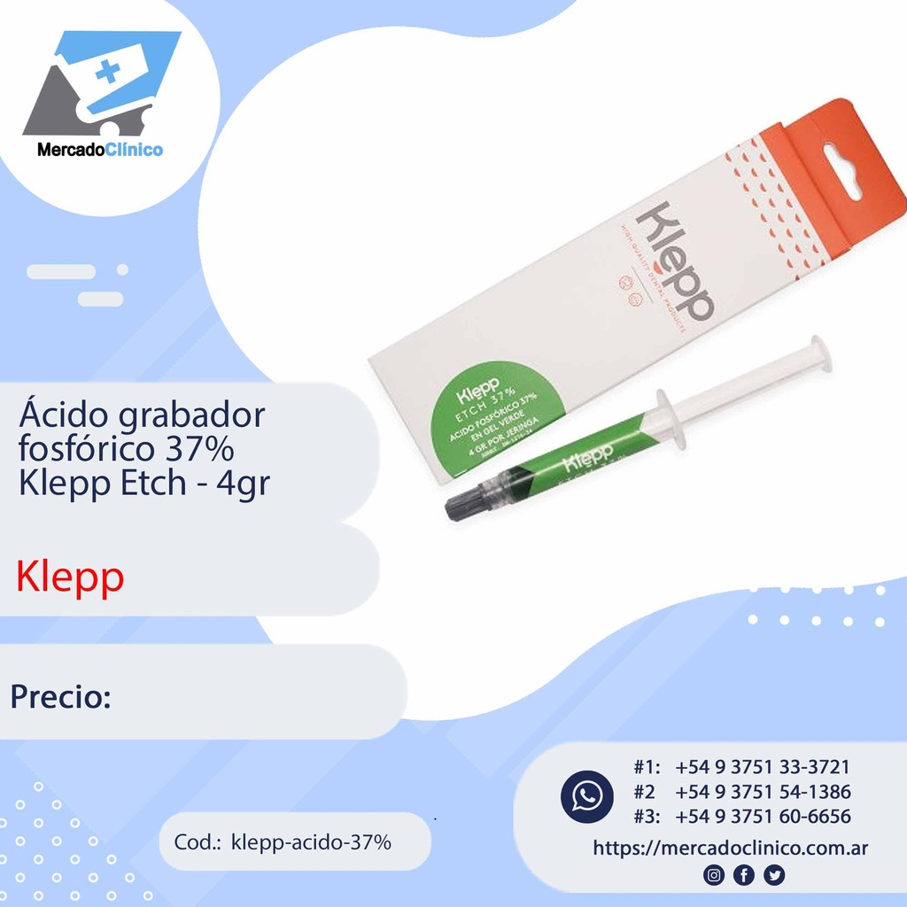 Acido Grabador fosfórico Klepp Etch 37% - 4 gr - Klepp | Mercado Clinico AR