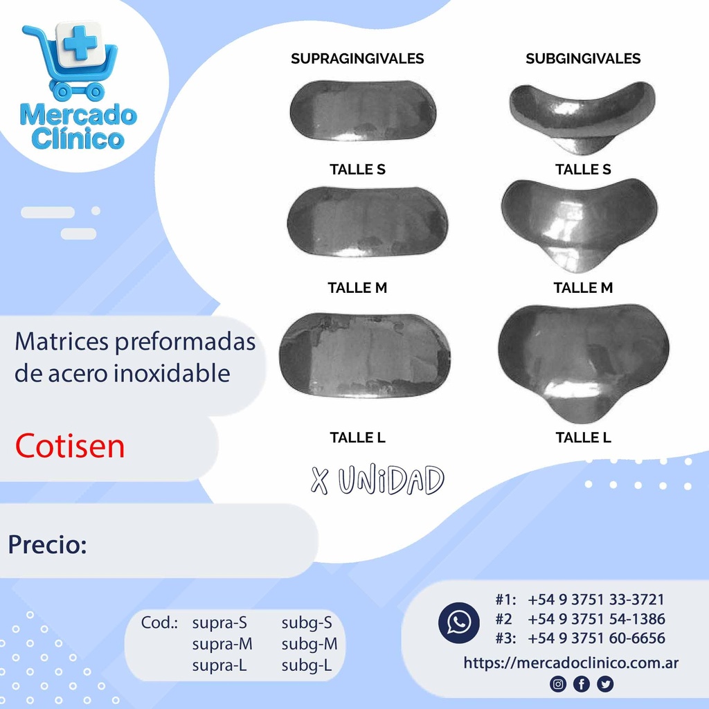 Matrices preformadas de acero inoxidable x unidad - COTISEN | Mercado ...