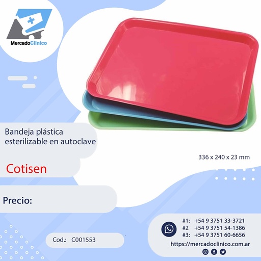 [C001553] Bandeja plástica esterilizable en colores - Cotisen