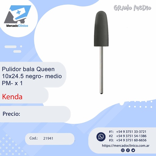 [21941] Pulidor bala Queen  10x24.5 negro- medio  PM- x 1 - Kenda
