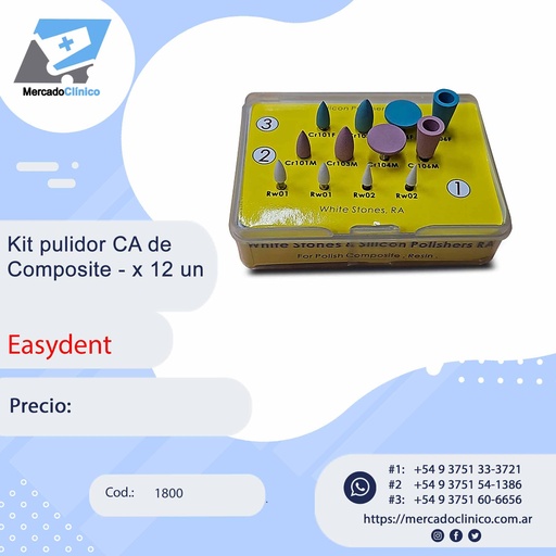 [1800] Kit pulidor CA de Composite - x 12 un cod 1800 - Easydent
