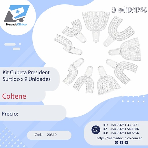 [20310] kit Cubeta President  para implantes, etc - plástica autoclavable 9 unidades - Coltene