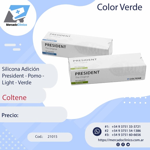 [21015] Silicona Adición -  President - Pomo - Light - Verde - Coltene