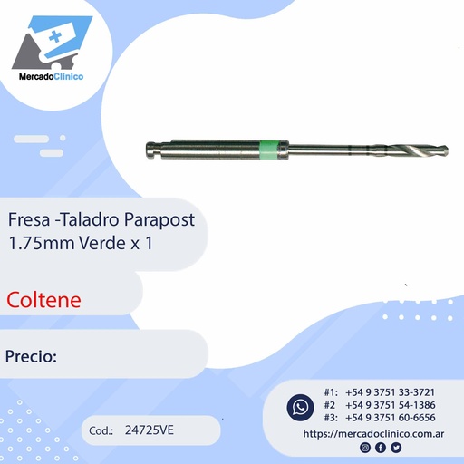 [24725VE] Fresa - Taladro Parapost  1,75. Verde x 1 - Coltene