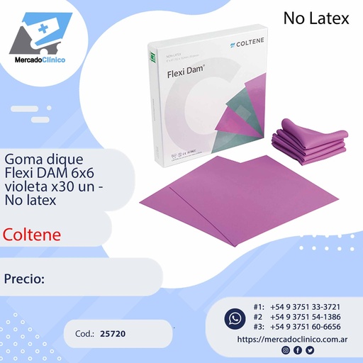 [25720] Goma dique  Flexi DAM 6x6  violeta x30 un -   No latex - Coltene