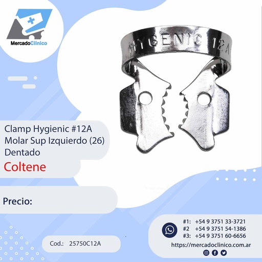 [25750C12A] Clamp Higienic #12A Molar Sup Izquierdo (26) Dentado - Coltene