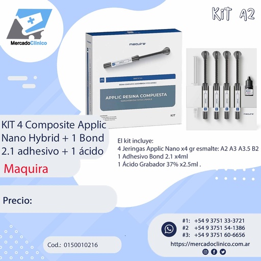 [0150010216] Kit X4 Composite APPLIC NANO HYBRID  A3.5 -  (composite + adhesivo + ácido MAQUIRA