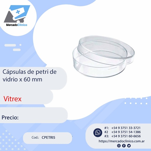 [CPETRI5] Cápsulas de petri de vidrio x 60 mm - Vitrex