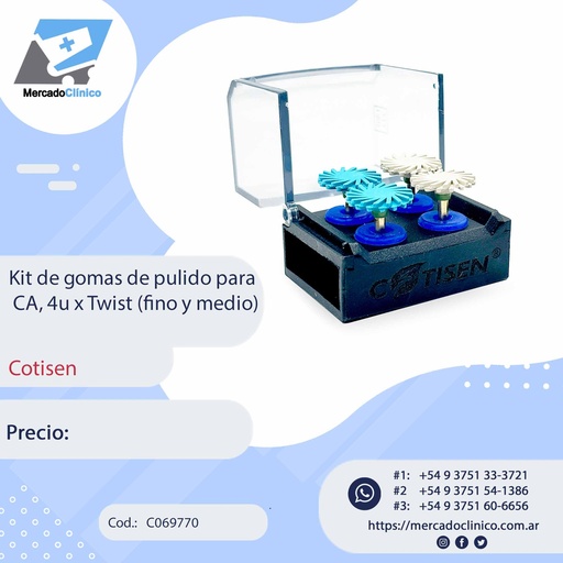 [C069770] Kit de gomas de pulido para CA, 4u x Twist (fino y medio) - COTISEN