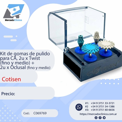 [C069769] Kit de gomas de pulido para CA  X 4 UNIDADES - (2u x Twist (fino y medio) + 2u x Oclusal (fino y medio). COTISEN