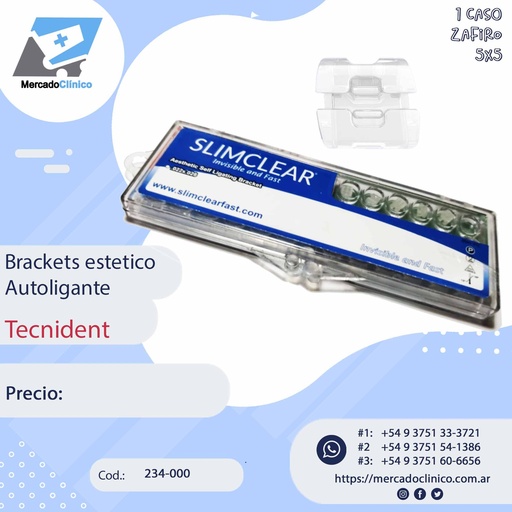 [234-000] Brackets estético Autoligante- Zafiro - SLIMCLEAR 0,22 -  5x5 - 234-000 - Tecnident