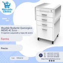 Mueble Rodante Quirúrgico  MOVE 4C Ecco -  4 Cajones Laqueado y tapa de acero - Forms