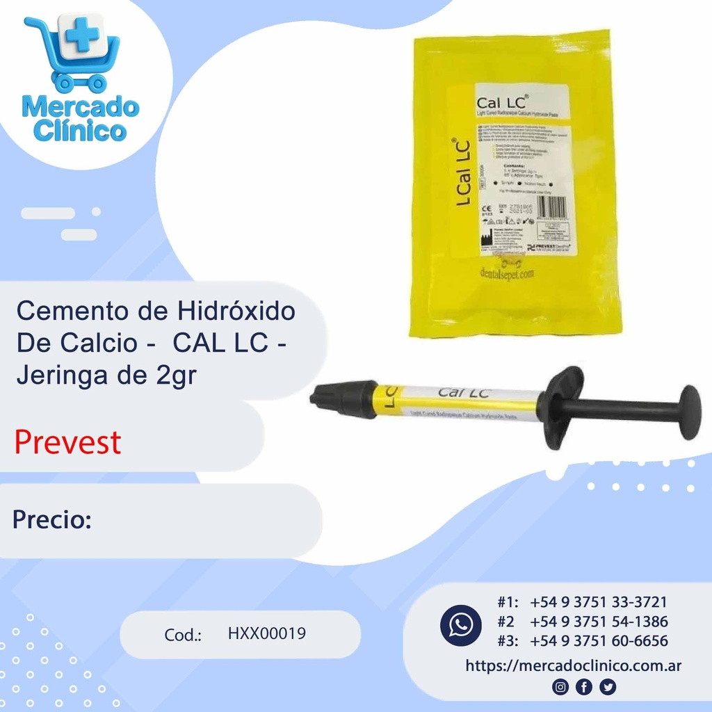 Cemento de Hidróxido De Calcio - CAL LC 2gr - PREVEST | Mercado Clinico AR