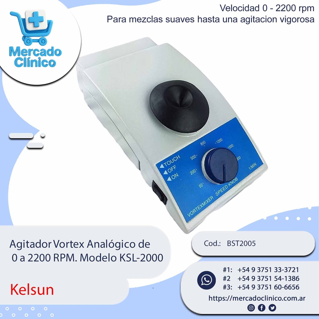 Agitador Vortex Analógico de 0 a 2200 RPM. Modelo KSL-2000 - Kelsun ...