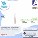 Punta NATURAL p/ micropipeta Gilson, PP Vol. 0.1-10 micrasL - Aptaca