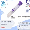 Tubo 13x75 con EDTA K3  Tapón Vioeta PERFORABLE de 2,5ml y 3ml - Aptaca