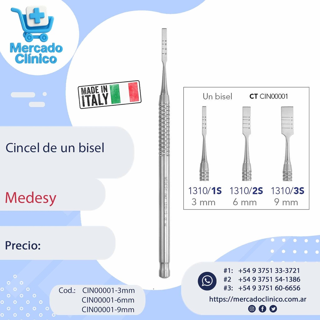 Cincel de 1 bisel - X UNIDAD - Medesy | Mercado Clinico AR