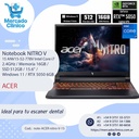 Notebook Nitro V 15 ANV15-52-778V Intel Core i7 2.4GHz / Memória 16GB / SSD 512GB / 15.6" / Windows 11 / RTX 5050 6GB - Acer 