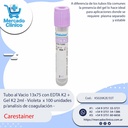 Tubo al Vacio PET 13x75 con EDTA K2 + Gel K2 2ml - Violeta  x 100 unidades  p/analisis de coagulación - Carestainer