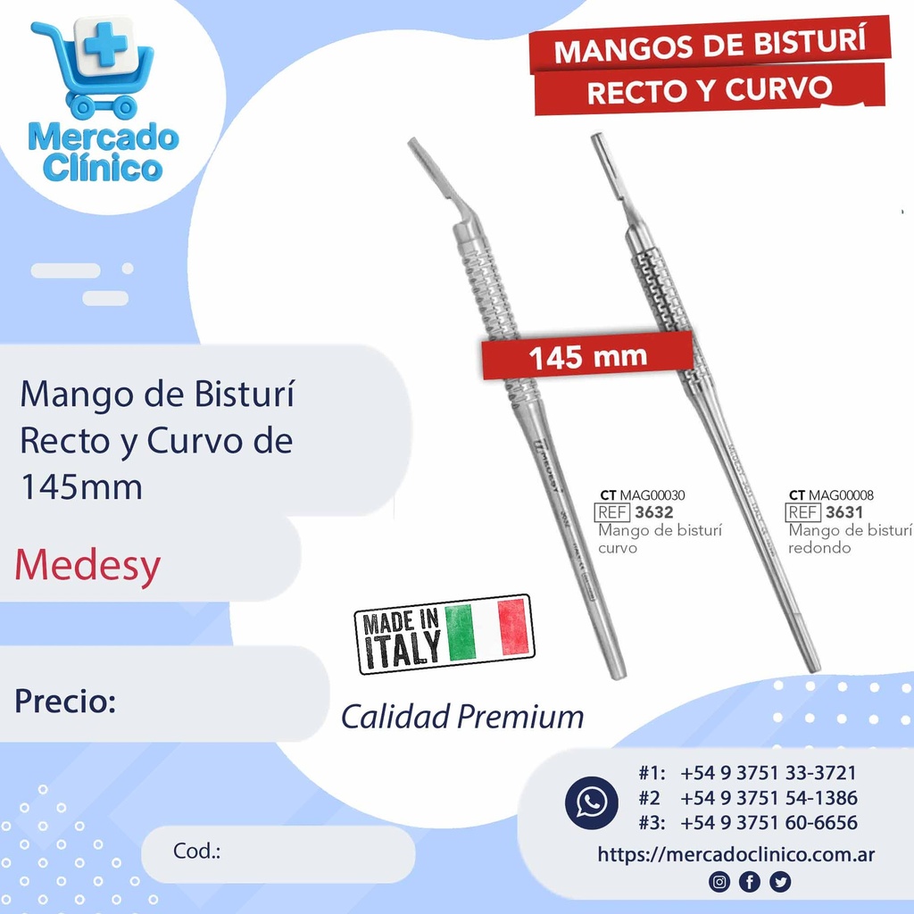 Mango de Bisturí Recto y Curvo de 145mm - Medesy | Mercado Clinico AR