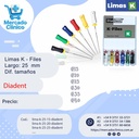 Limas K - 25 mm X6 - Tamaños: #15 #20 #25 #35 #40 #45- Diadent