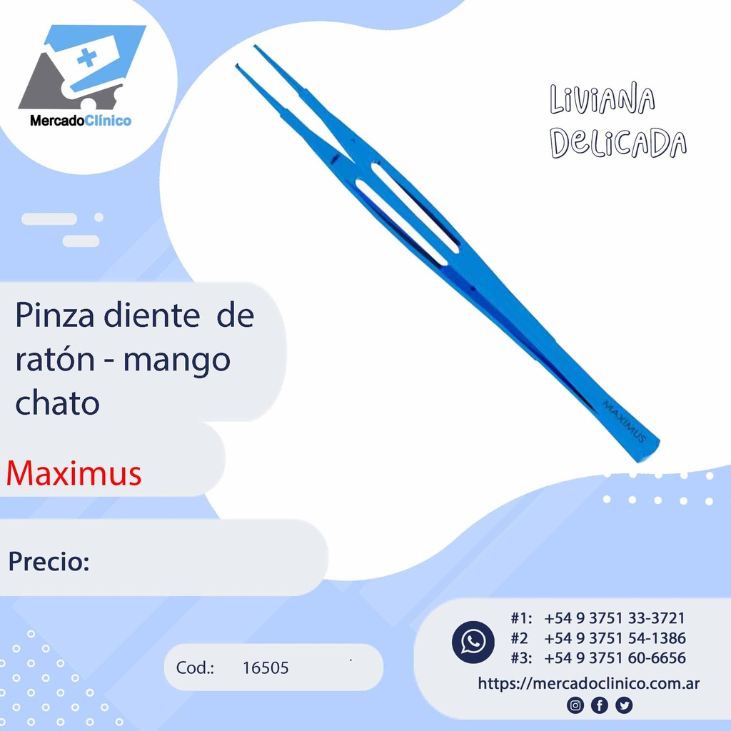 Pinza diente de ratón mango chato - Titanio - Maximus