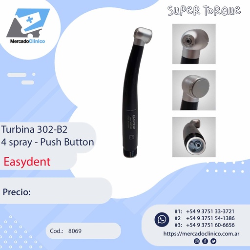 [8069] Turbina Lotus 302-P B2 Super Torque - 4 spray - Push Button - Easydent