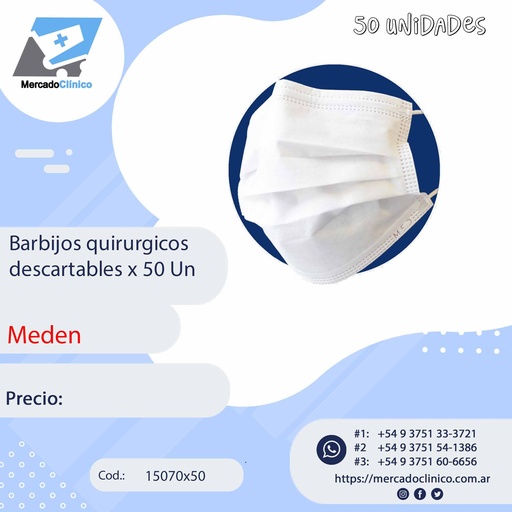 [15070x50] Barbijos descartables Blanco x50 -  Meden
