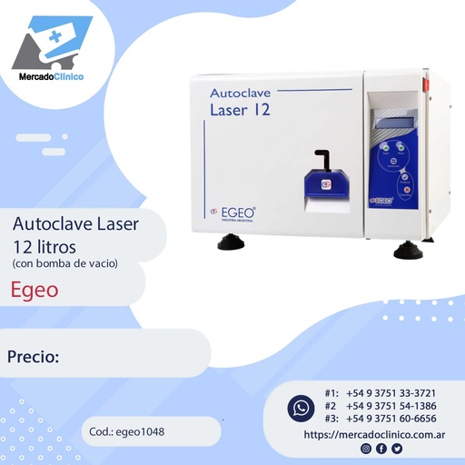 [13227] Autoclave Laser 12 litros -con bomba de vacio - Egeo