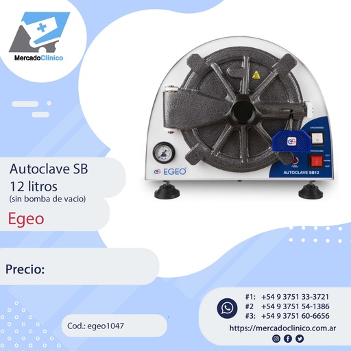 [14448] Autoclave SB 12 litros - sin bomba de vacio - Egeo