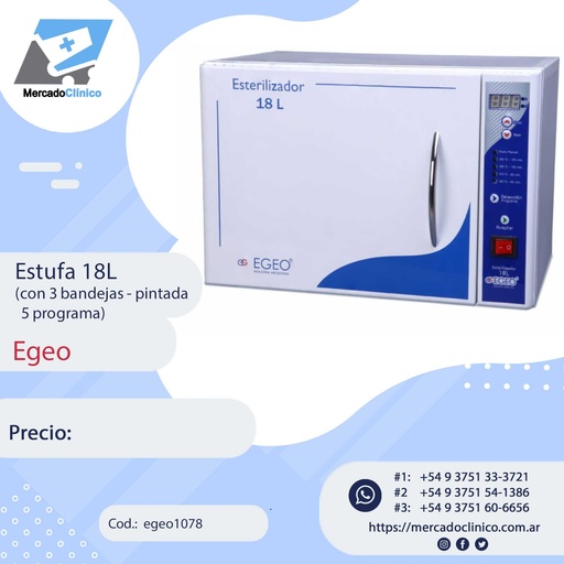 [egeo1078] Estufa 18L - Esterilización por Calor - Egeo