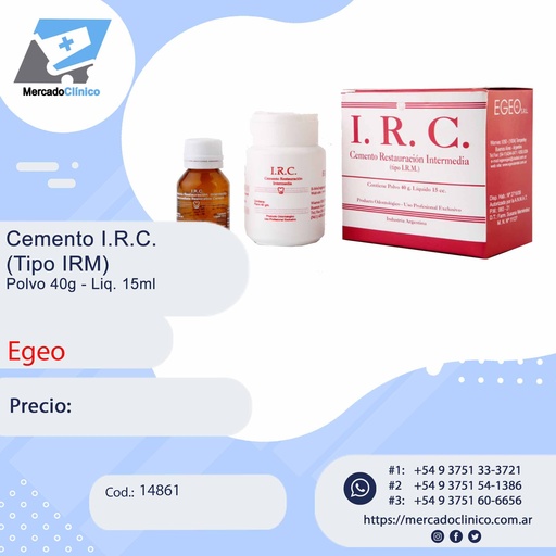 [14861] Cemento IRC (tipo IRM)  Pol40g .Liq15ml -   (provisorio) - Egeo