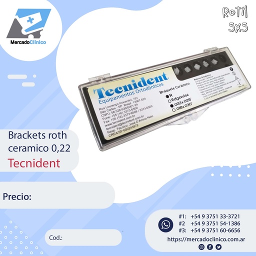 [282-107] Brackets Autoligante Roth 0,22 - Ceramico  - Estetico - 1 caso - 7x7 - 282-107 - Tecnident