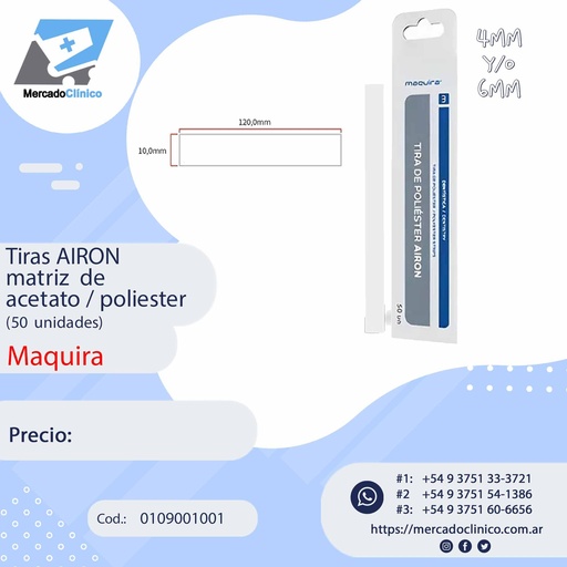 [0109001001] Tiras de matriz de Acetato / Poliester - AIRON -  50 unid - Maquira